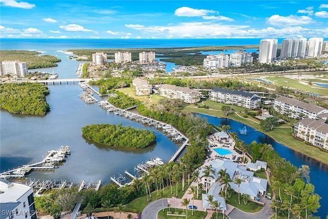 aerial view with a water view