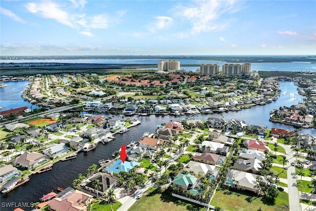 aerial view featuring a water view