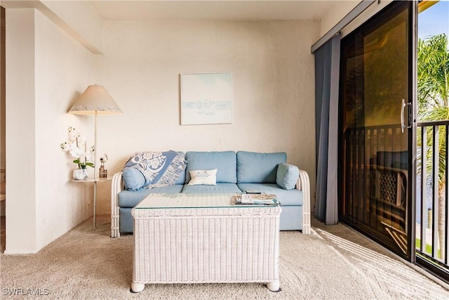 carpeted living room featuring plenty of natural light