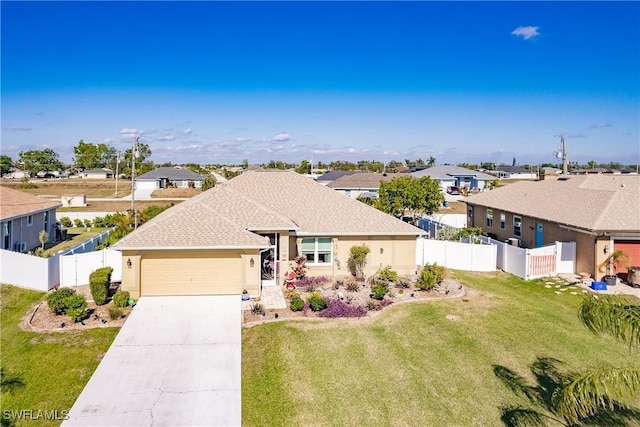 ranch-style house with a front lawn and a garage