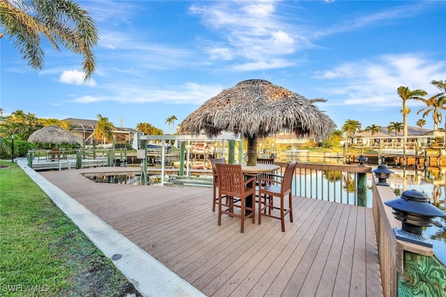 dock area with a water view