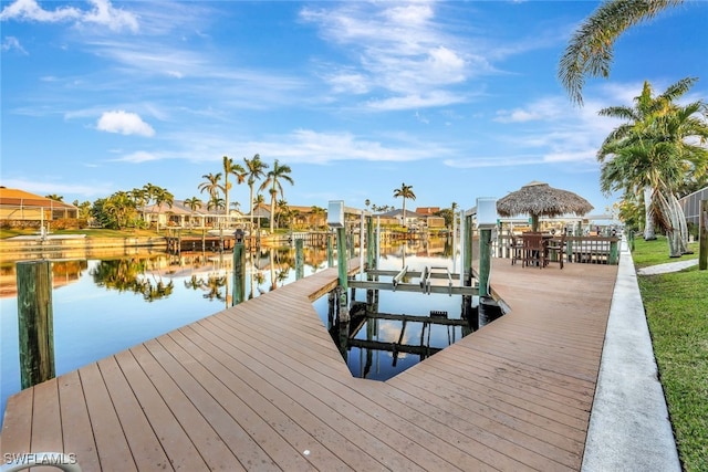 dock area with a water view