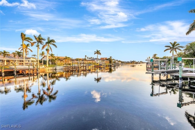 view of dock with a water view