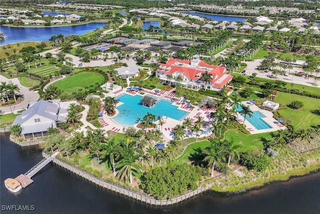 aerial view with a water view