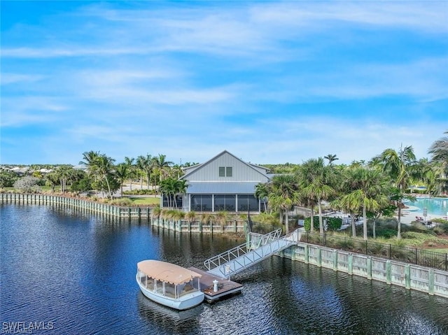 view of dock featuring a water view