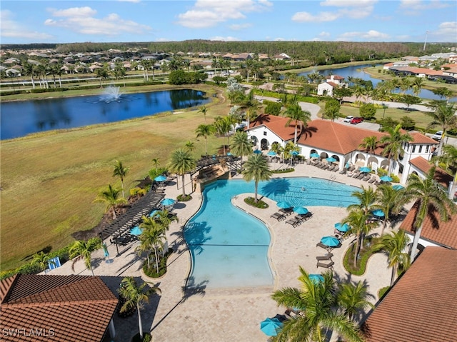 aerial view with a water view