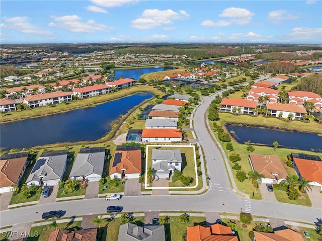 aerial view featuring a water view