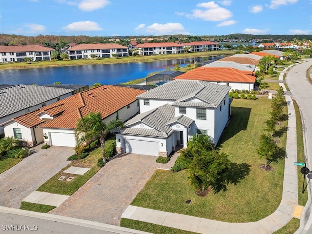 bird's eye view featuring a water view