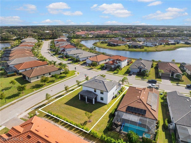 aerial view with a water view