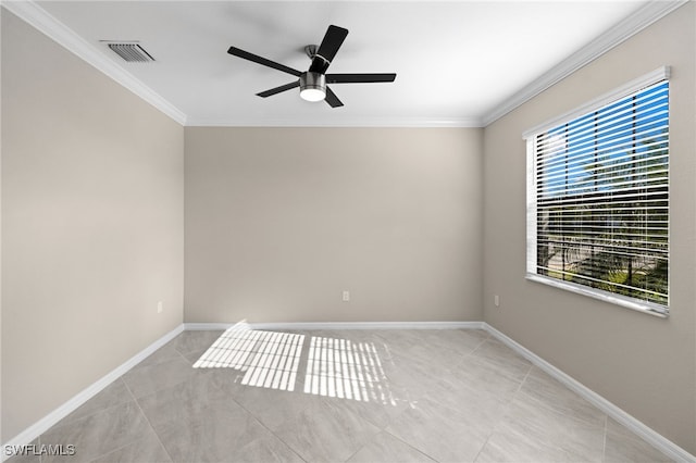 unfurnished room featuring crown molding and ceiling fan