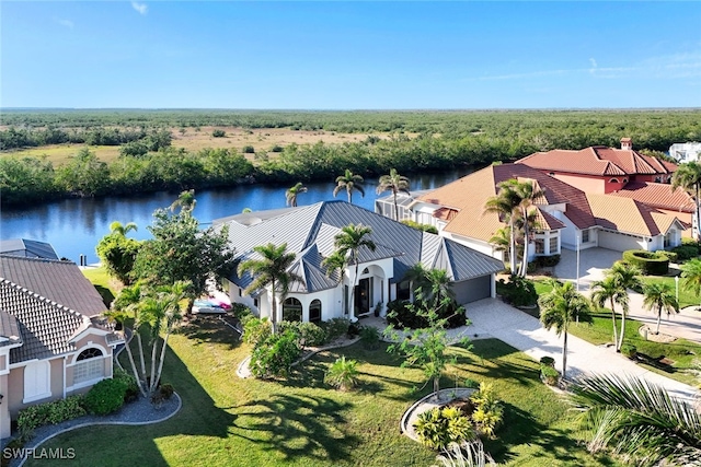 aerial view with a water view