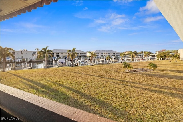 view of yard with a water view