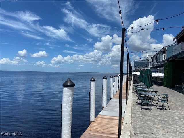 dock area featuring a water view