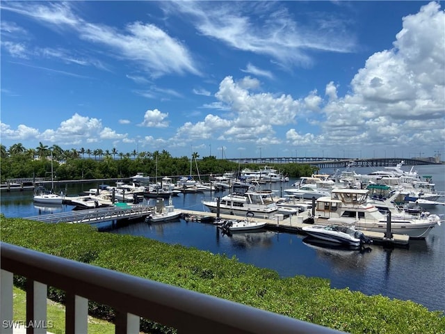 dock area featuring a water view