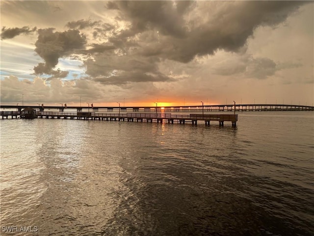 view of dock with a water view