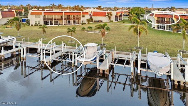 view of dock with a water view