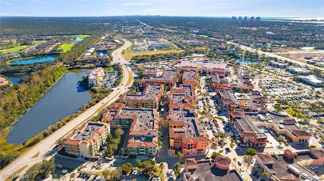 drone / aerial view featuring a water view