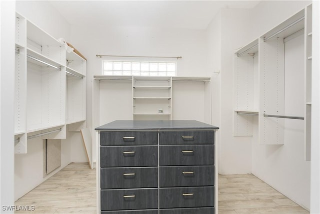 spacious closet with light hardwood / wood-style floors