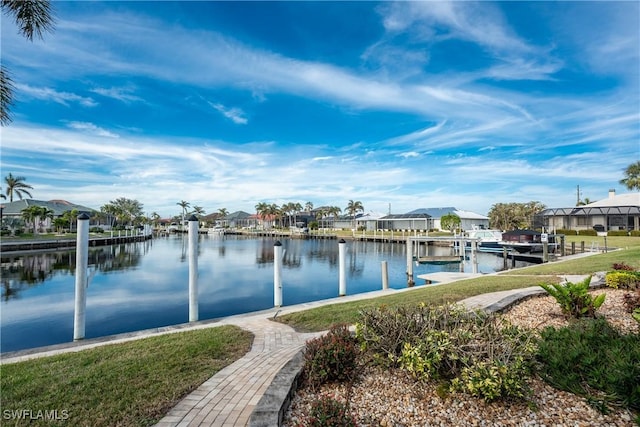 view of dock with a water view