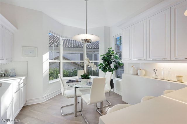 dining space featuring plenty of natural light and light hardwood / wood-style floors