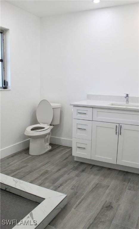 bathroom featuring hardwood / wood-style floors, vanity, and toilet