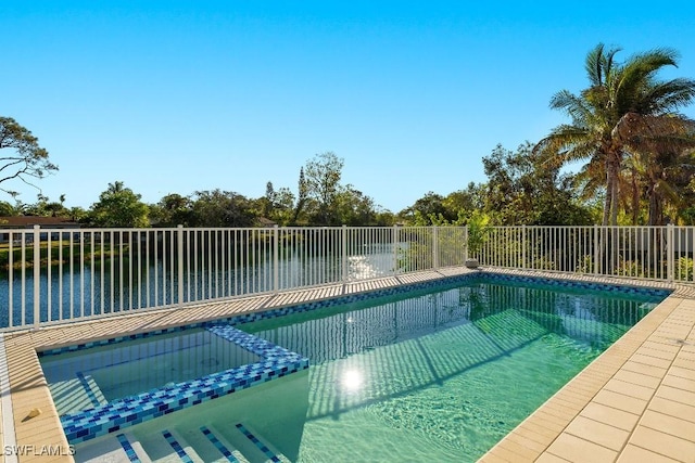 4584 W Alhambra Cir, Naples, FL 34103 - view of swimming pool with a water view and an in ground hot tub