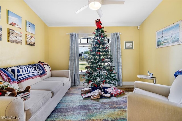 living room with ceiling fan