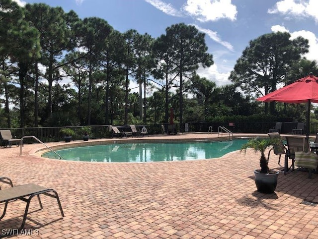 view of swimming pool featuring a patio area