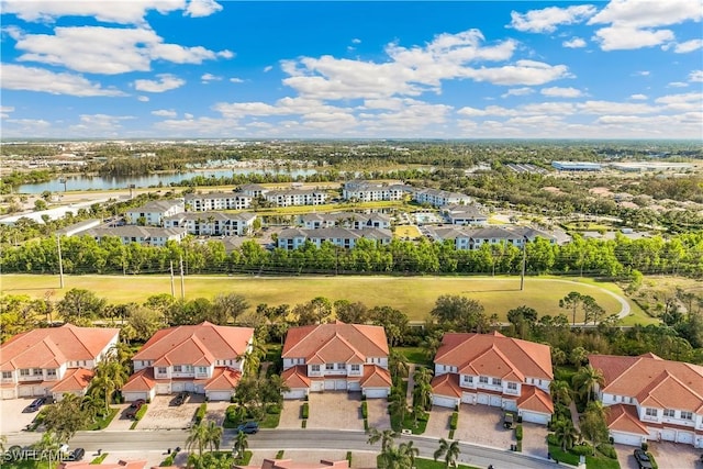 aerial view with a water view