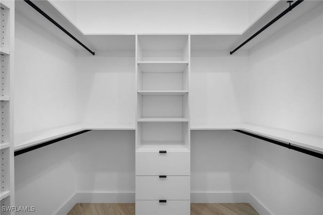 spacious closet featuring light wood-type flooring