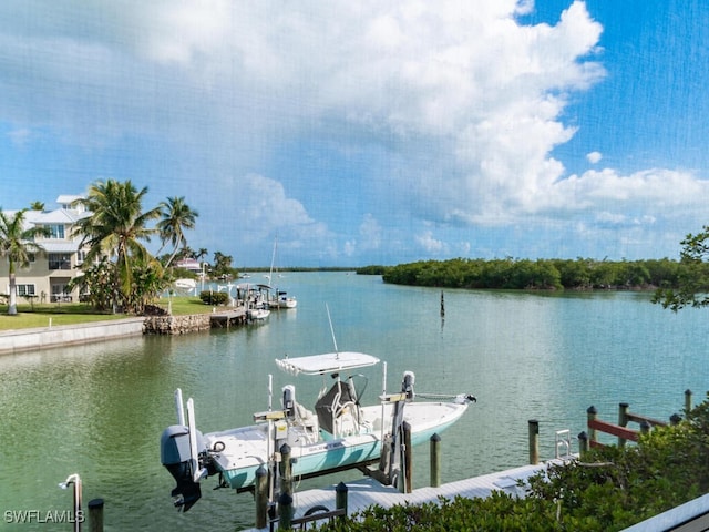 view of dock with a water view