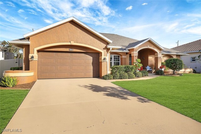 view of front of house with a garage and a front yard