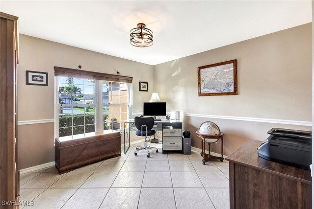 home office featuring light tile patterned floors