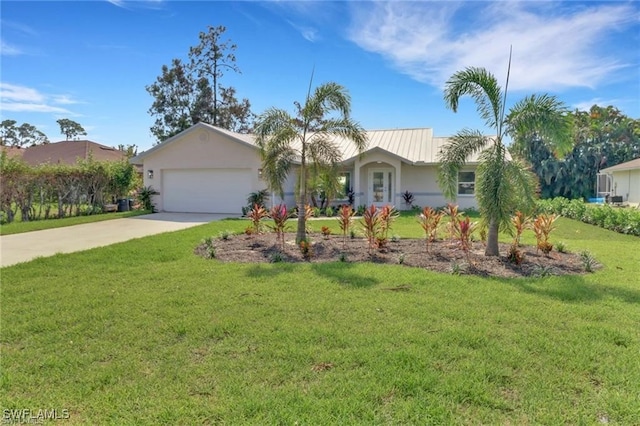 ranch-style house with a front lawn and a garage