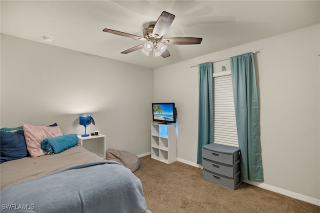 bedroom featuring carpet flooring and ceiling fan