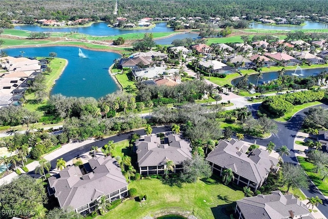 bird's eye view featuring a water view