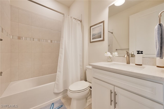 full bathroom with tile patterned floors, vanity, shower / bath combo, and toilet