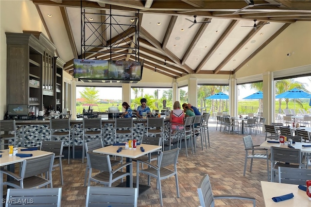 view of patio / terrace featuring a gazebo and ceiling fan