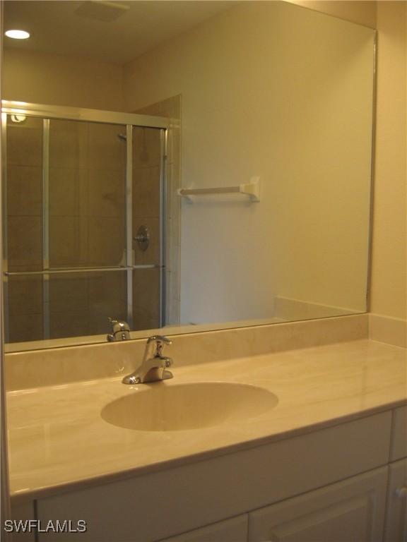 bathroom with vanity and walk in shower