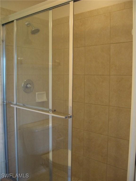 bathroom featuring a shower with shower door