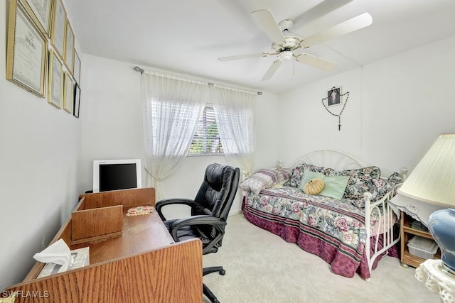 office space with carpet and ceiling fan