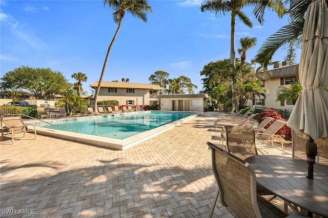 view of swimming pool with a patio area