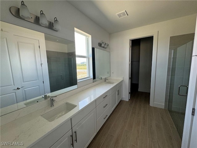 bathroom featuring vanity and walk in shower