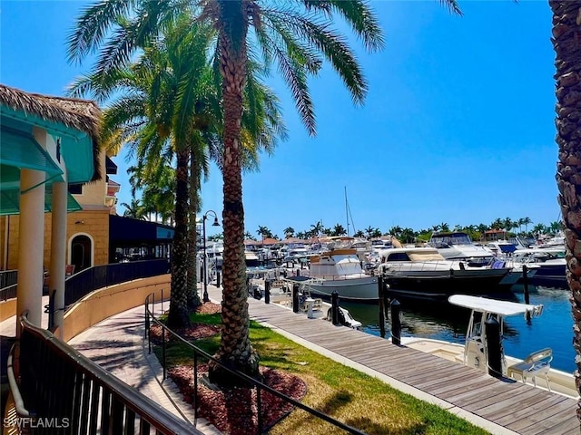 dock area with a water view