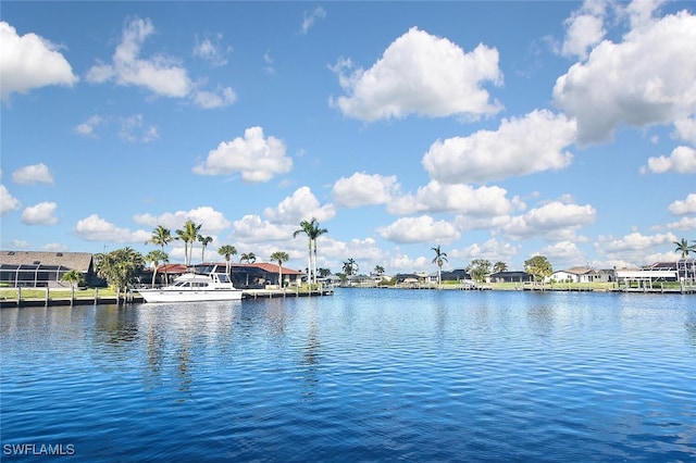 property view of water with a boat dock