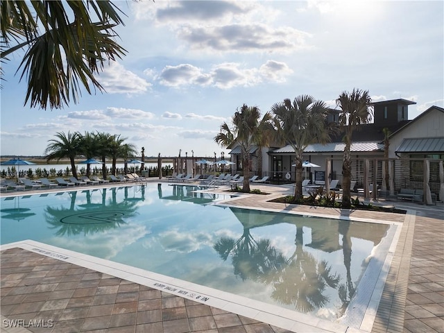 pool featuring a patio area