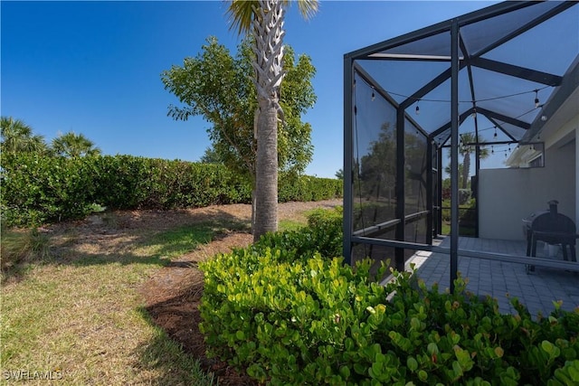 view of yard with a lanai and a patio area