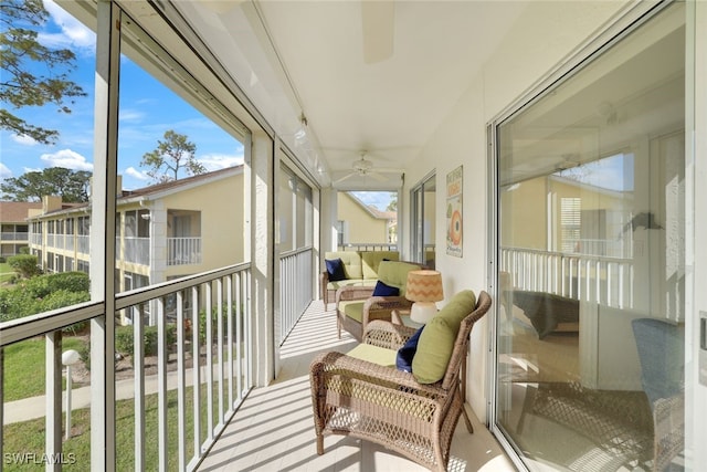 balcony with ceiling fan