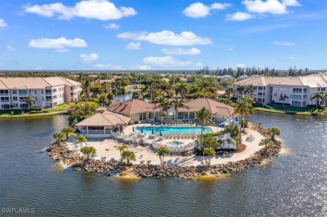 aerial view with a water view