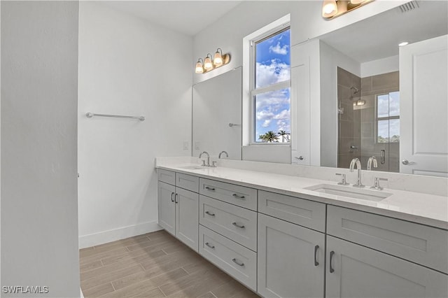 44488 Little Blue Heron Way, Punta Gorda, FL 33982 - full bathroom with a stall shower, baseboards, plenty of natural light, and double vanity